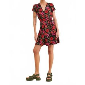 NEW ROLLA'S women's cleo wrap mini dress in black, red